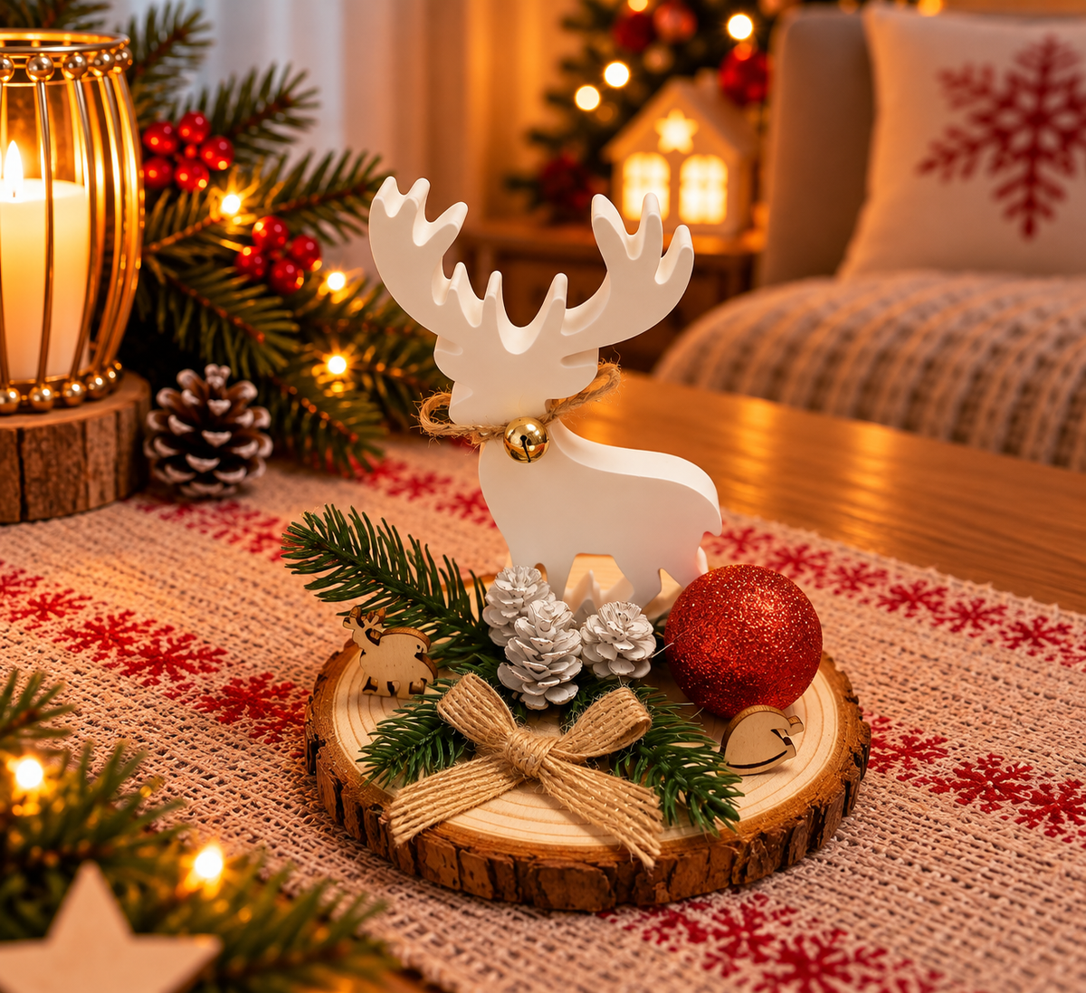 Weihnachtsdeko auf Holzscheibe