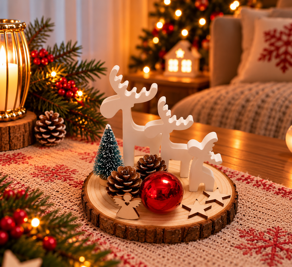Weihnachtsdeko auf Holzscheibe