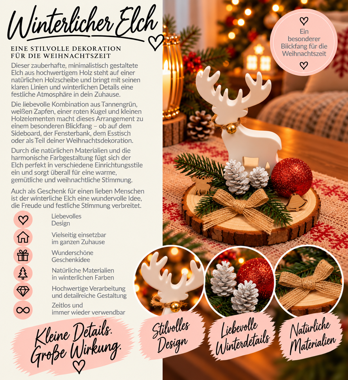 Weihnachtsdeko auf Holzscheibe