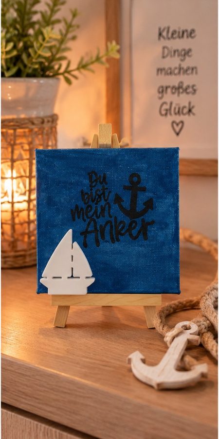 Mini-Leinwand "Du bist mein Anker" (Segelboot)