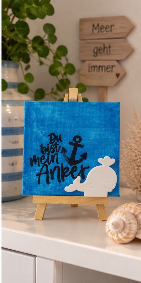 Mini-Leinwand "Du bist mein Anker" (Wal)