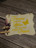 Holzschild mit Trockenblumen & Spruch