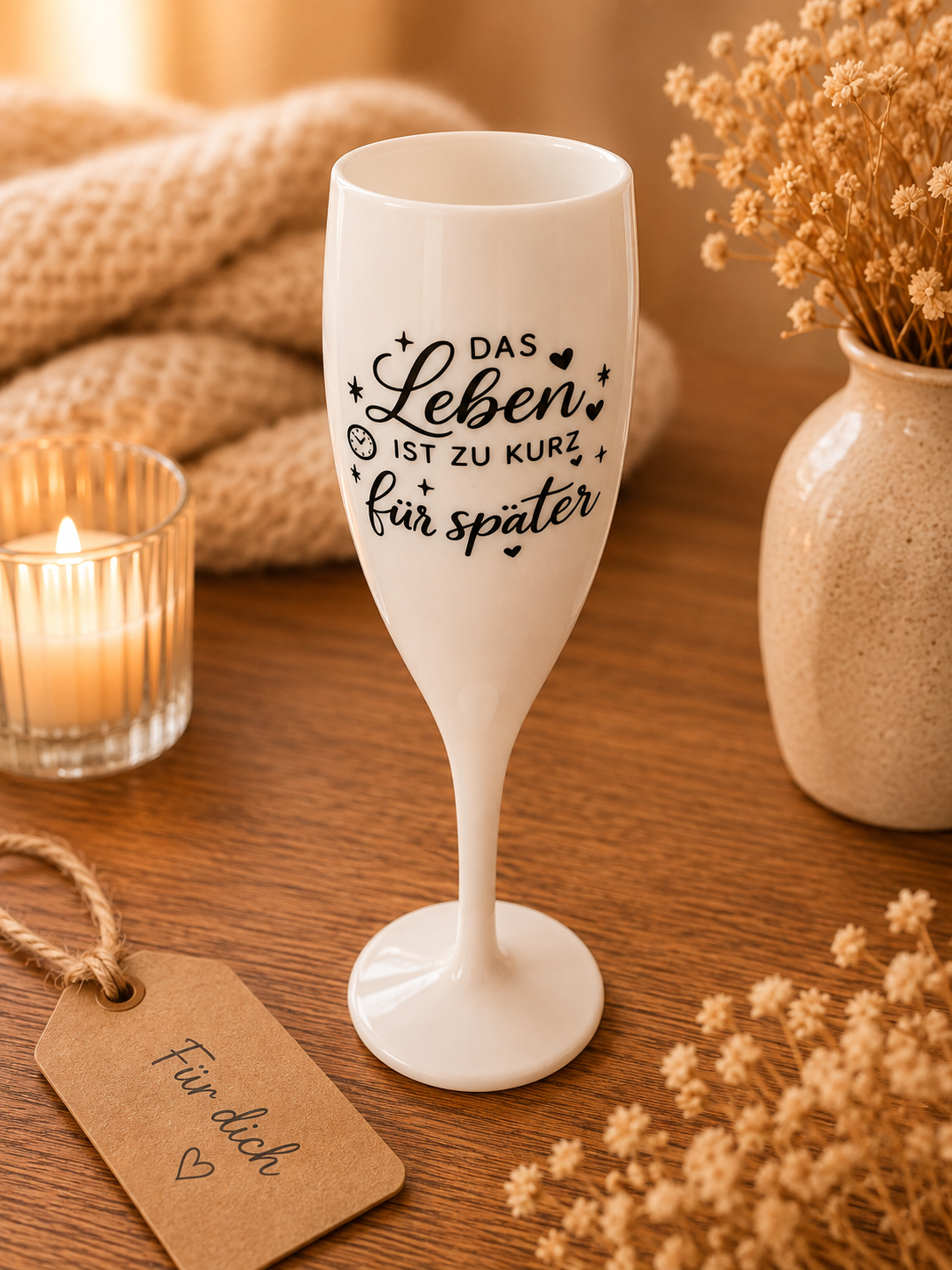 Sektglas mit Aufdruck (Geschirrspüler geeignet)